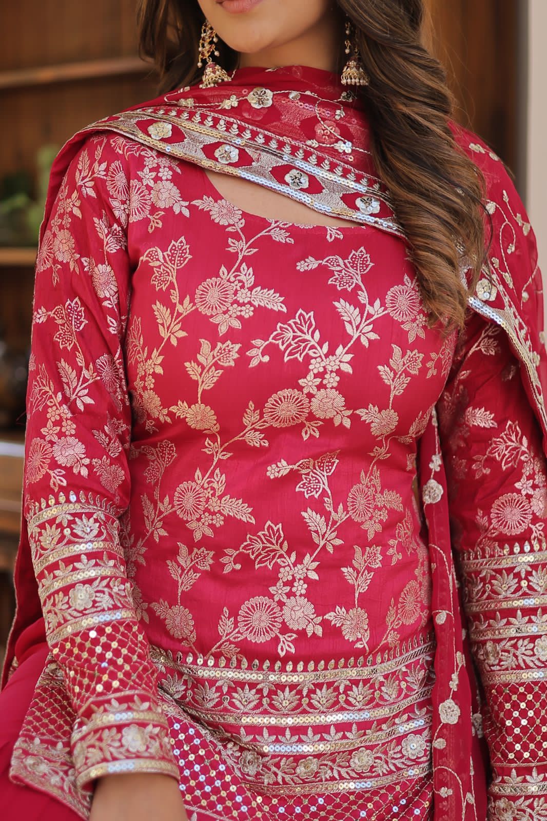 Rambha viscose jacquard sequins kurti sharara set