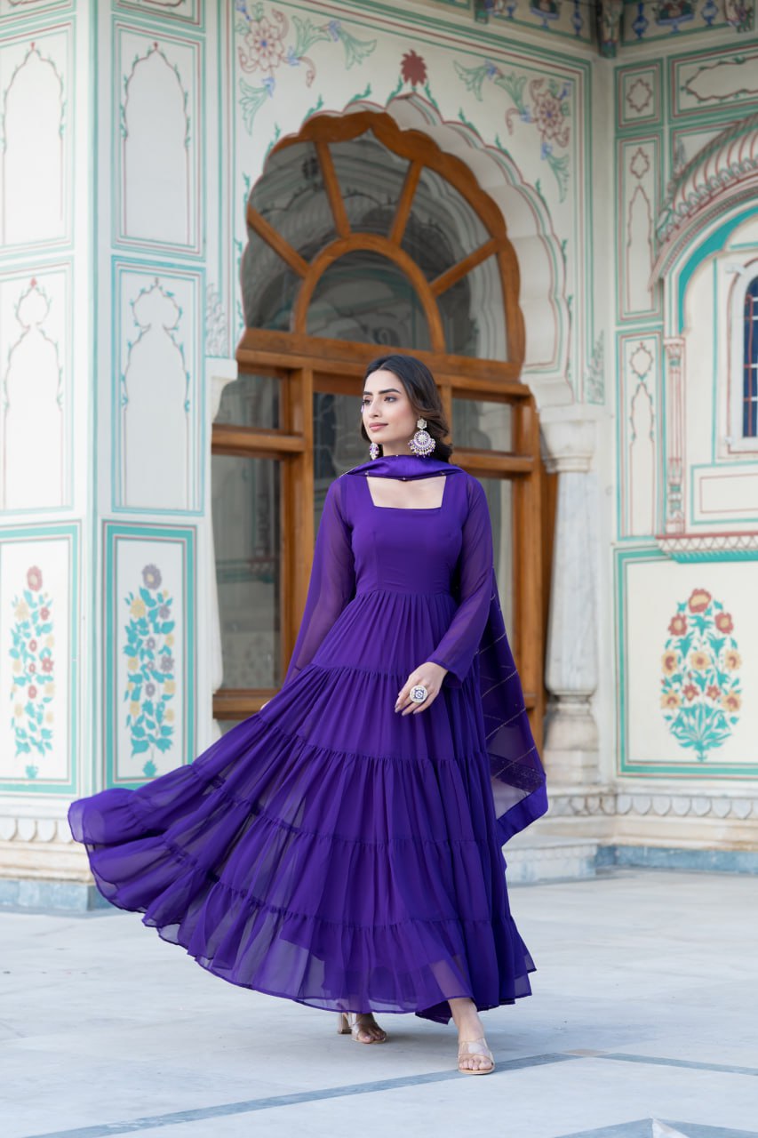 Dakshayani purple georgette anarkali gown set