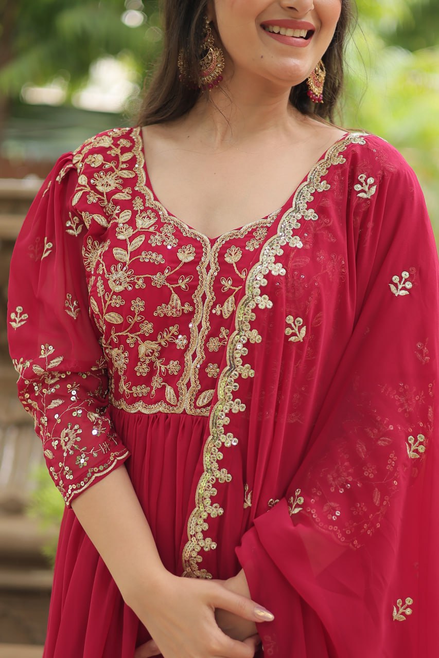Pink embroidered Jiyanshi designer Anarkali gown