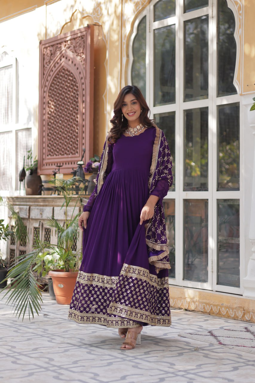 Avishka purple embroidered anarkali gown set