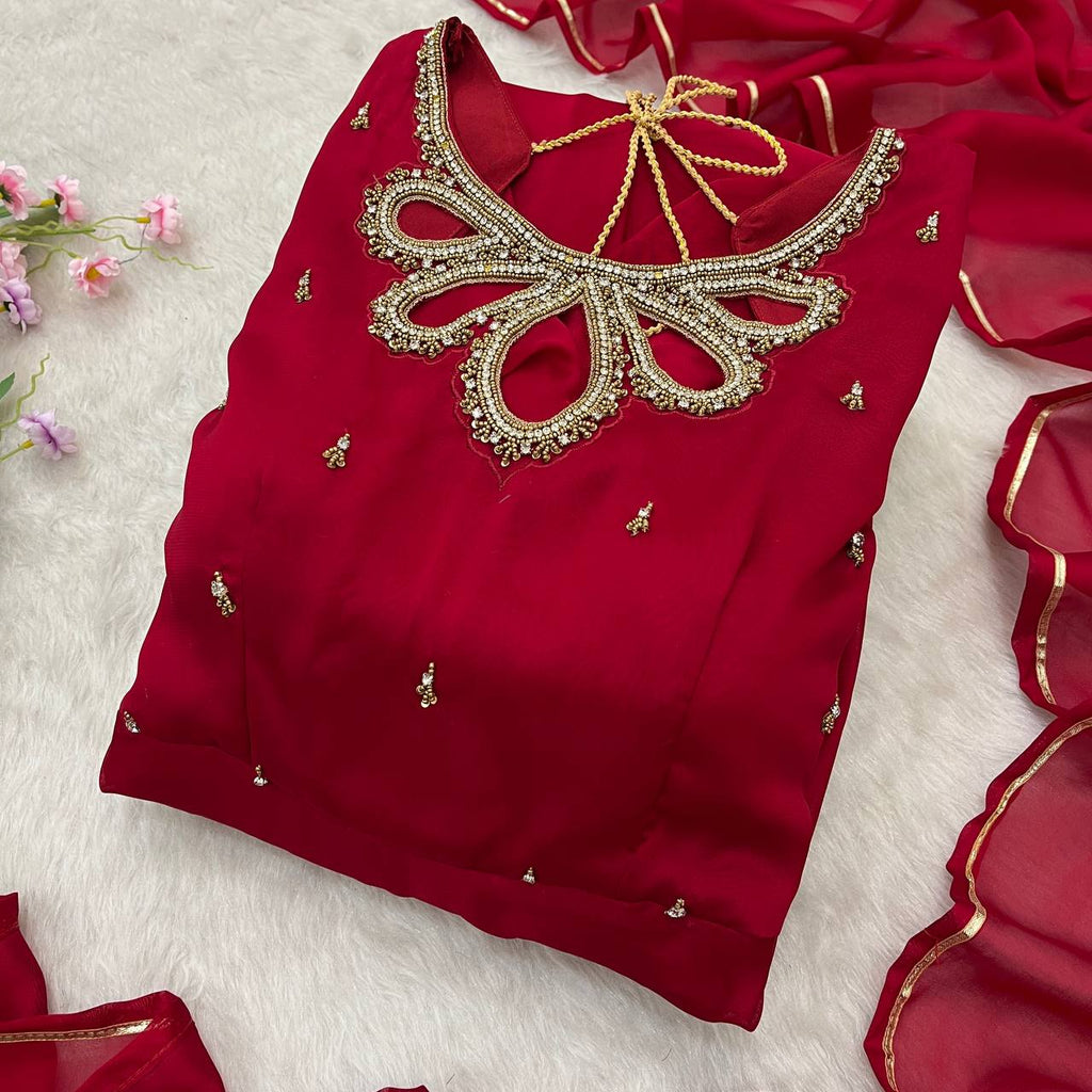 Samiksha red georgette embroidered Anarkali gown set
