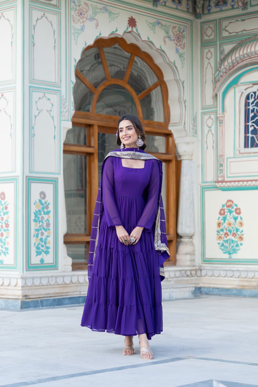 Dakshayani purple georgette anarkali gown set
