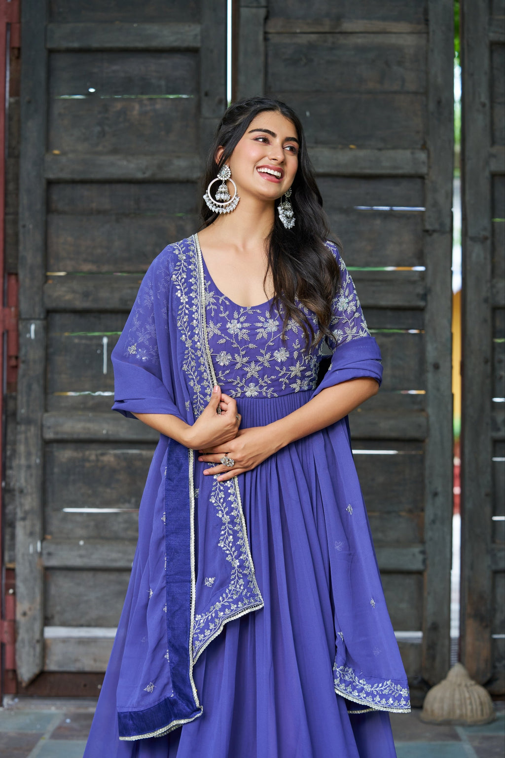 Rahi lavender faux blooming gown with sequins beads embroidery and dupatta