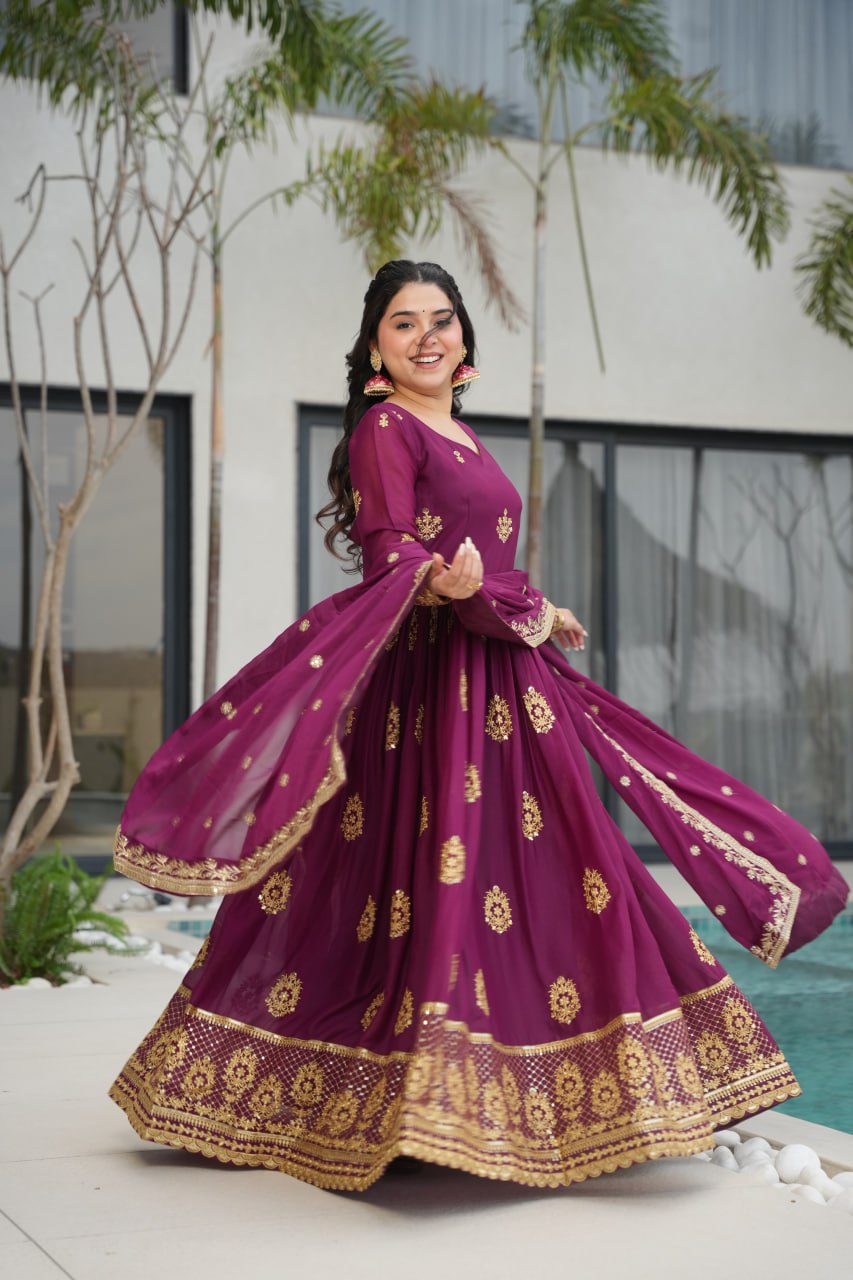 Rudrika purple georgette embroidery gown