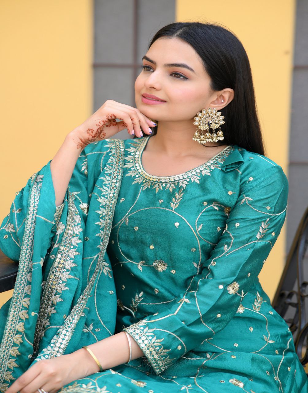 Teal chinon embroidered Keisha designer sharara suit