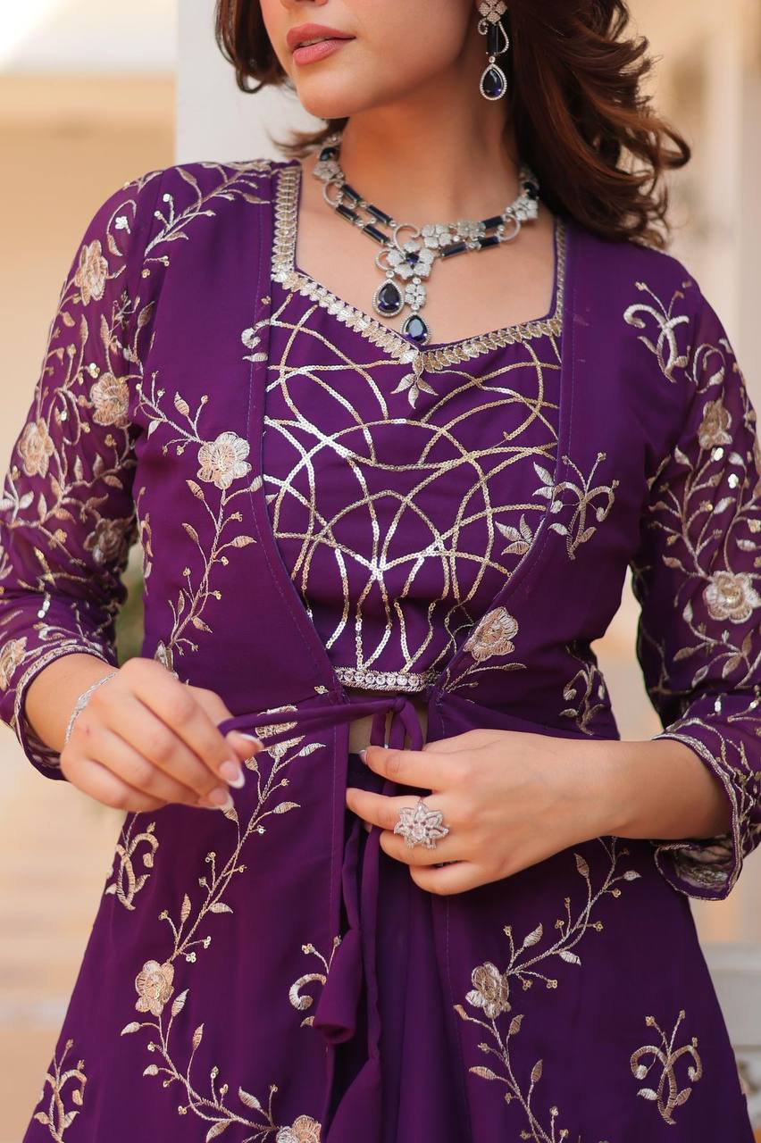 Georgette embroidered Aanshi designer shrug outfit set