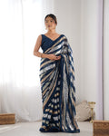 Navy blue georgette sequin embroidered Kira designer saree