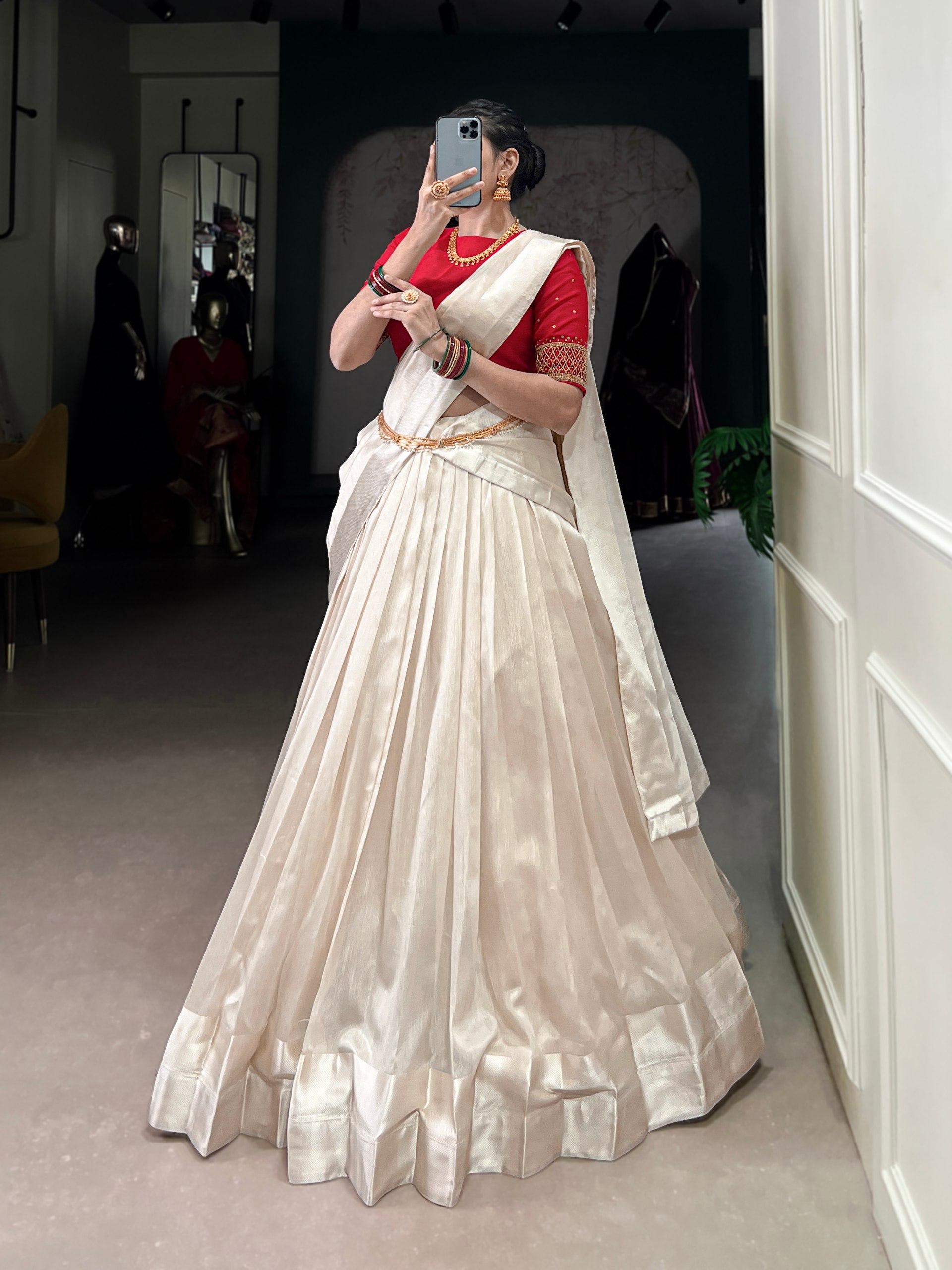 Off white poly Tasar viscose border and bead work traditional lehenga choli