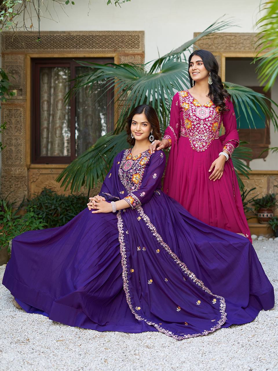 Pink heavy sequins thread embroidered georgette gown for wedding functions