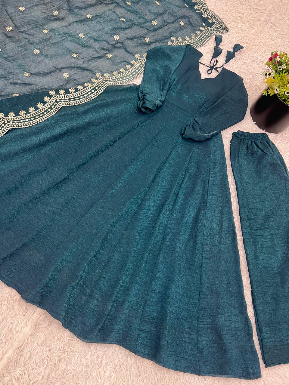 Green Fandy silk Tiya designer Anarkali suit