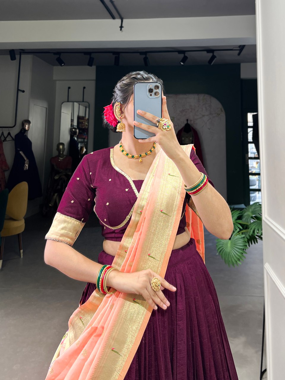 Ahalya silk purple paithani laced lehenga choli