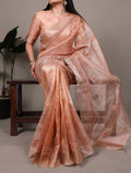 Orange poly shimmer thread embroidered saree with unstitched blouse