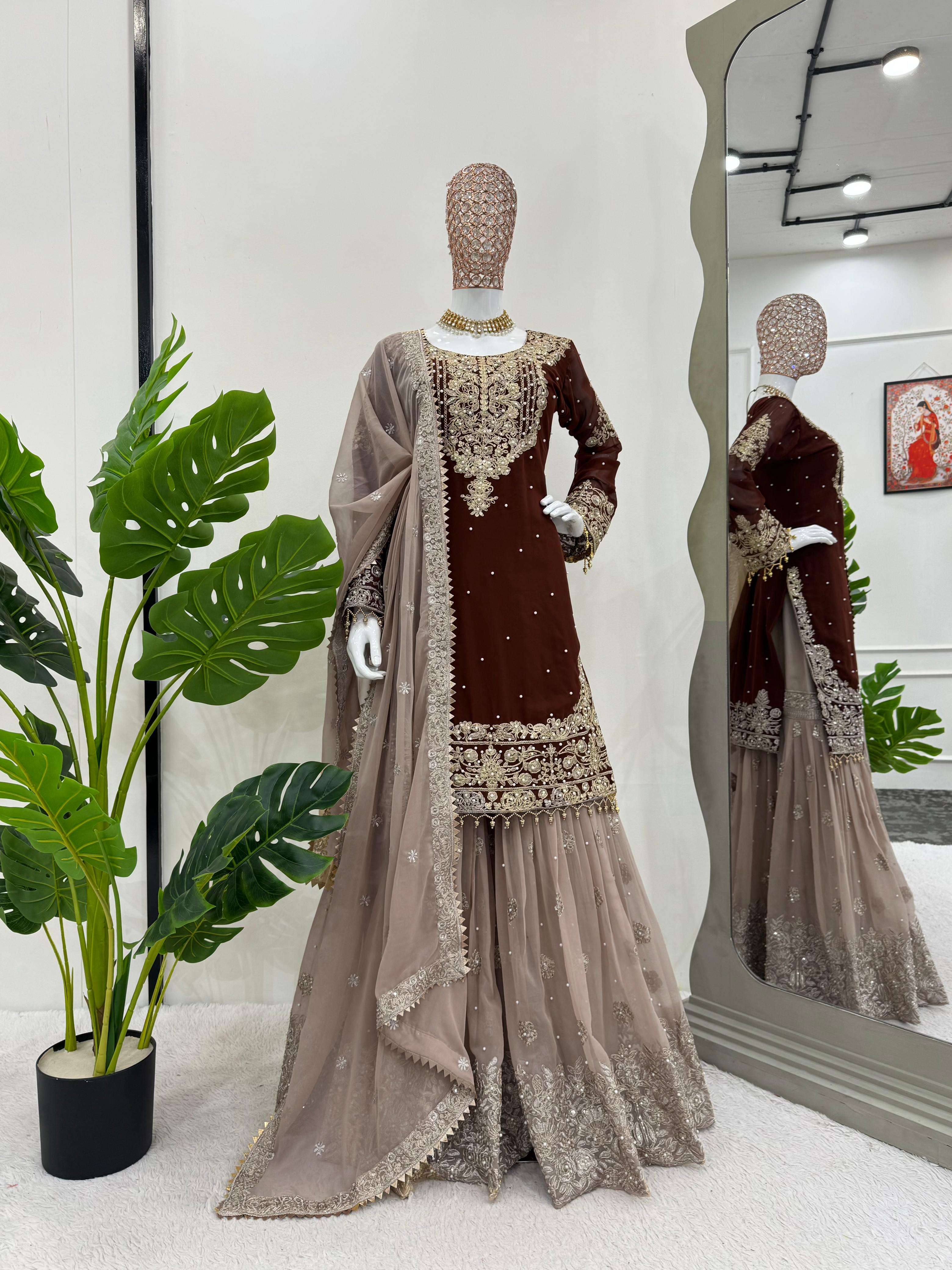 Niyati festive wear embroidered kurti sharara set