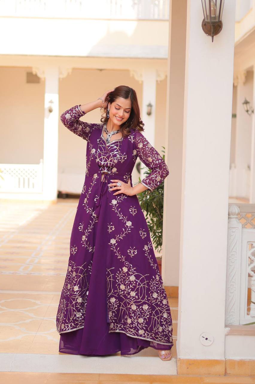Georgette embroidered Aanshi designer shrug outfit set