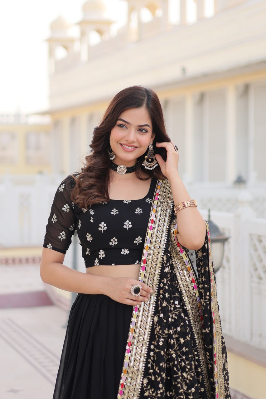 Sharada black georgette embroidered lehenga set