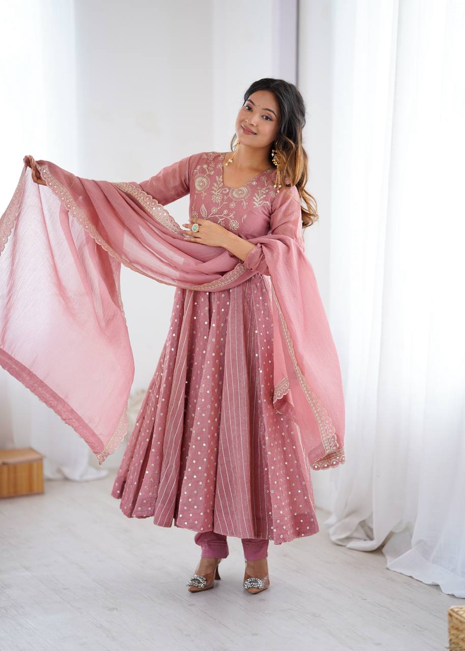 Peach festive wear embroidered Anarkali suit for women