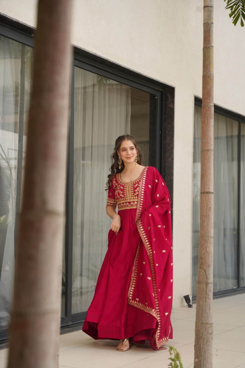 Aadishri pink silk sequins embroidered gown