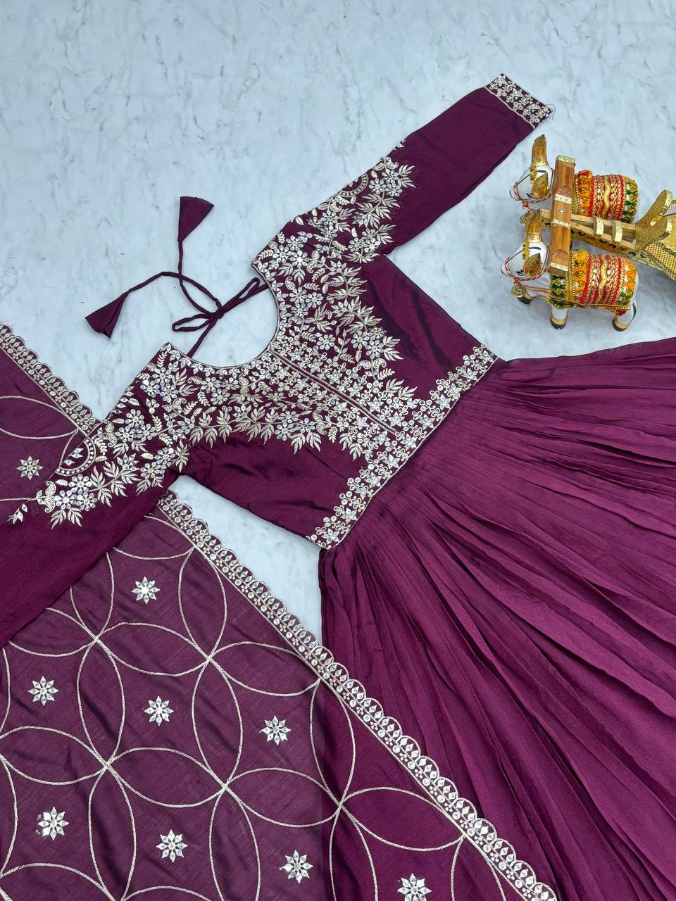 Piya wine Vichitra silk gown with sequins embroidery and dupatta