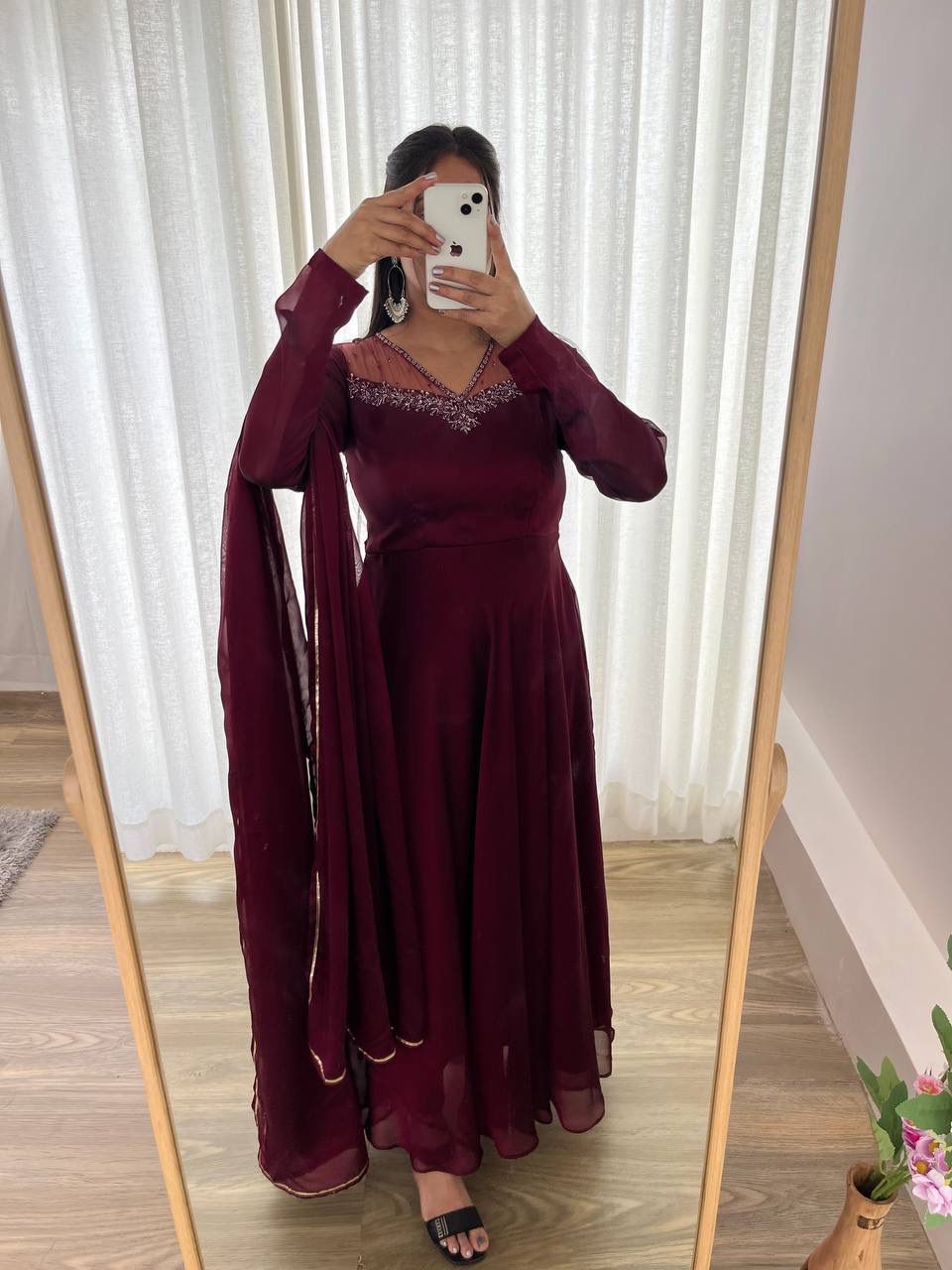 Wine georgette embroidered Manha designer Anarkali gown
