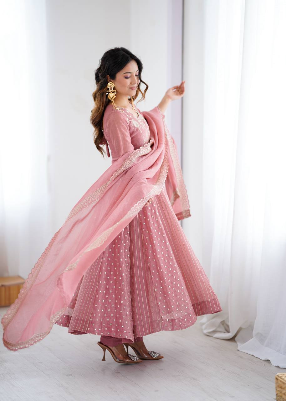 Peach festive wear embroidered Anarkali suit for women