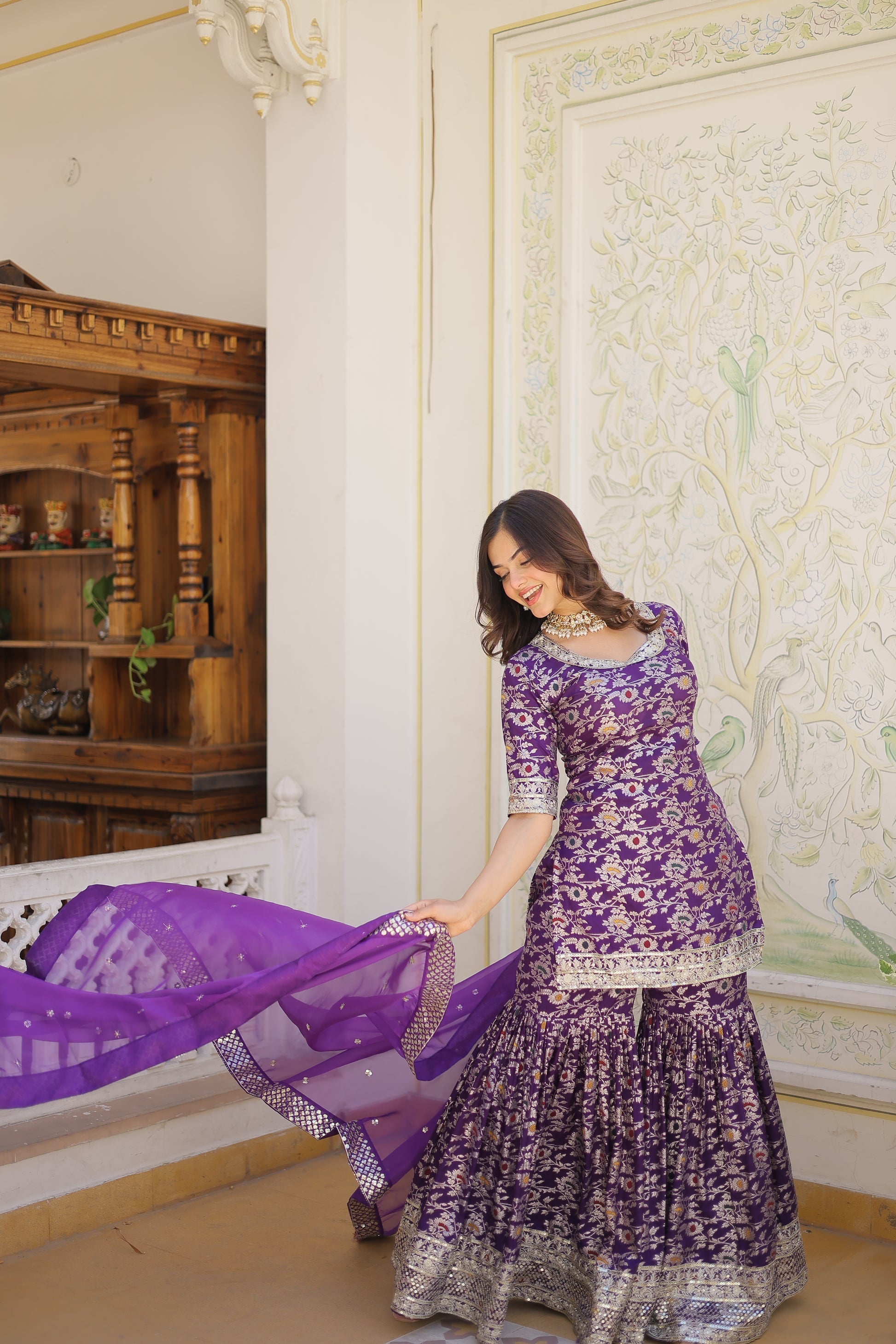 Wine viscose embroidered Krishnapriya designer gharara suit