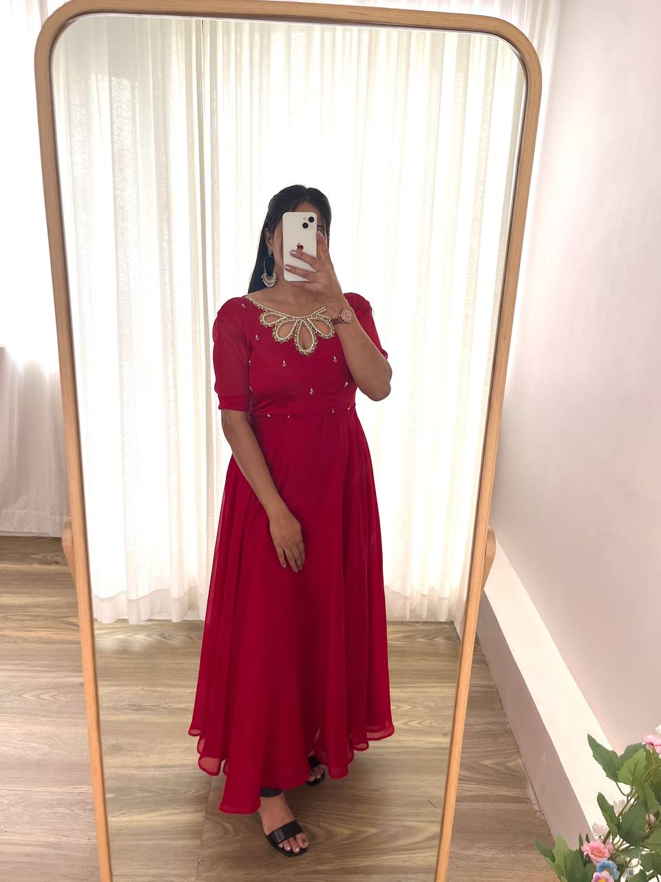 Samiksha red georgette embroidered Anarkali gown set