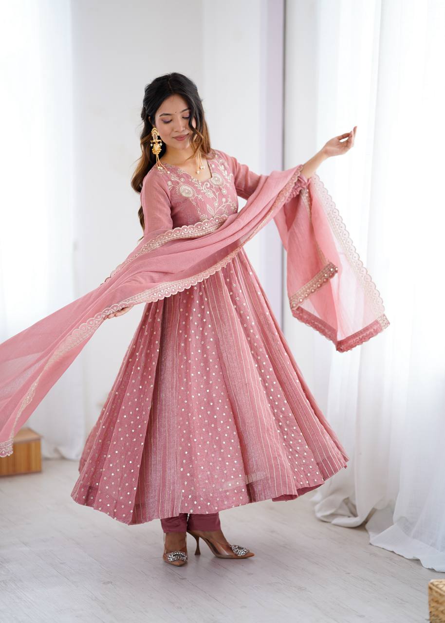 Peach festive wear embroidered Anarkali suit for women