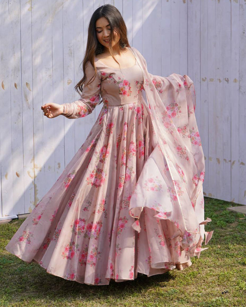 Madhavi brown georgette anarkali gown suit set