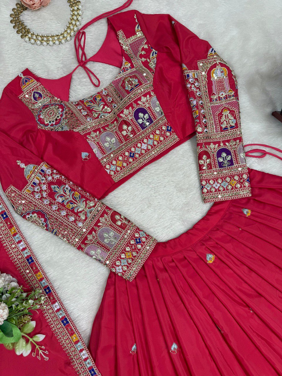Pink natural crepe silk Kavyani designer lehenga choli