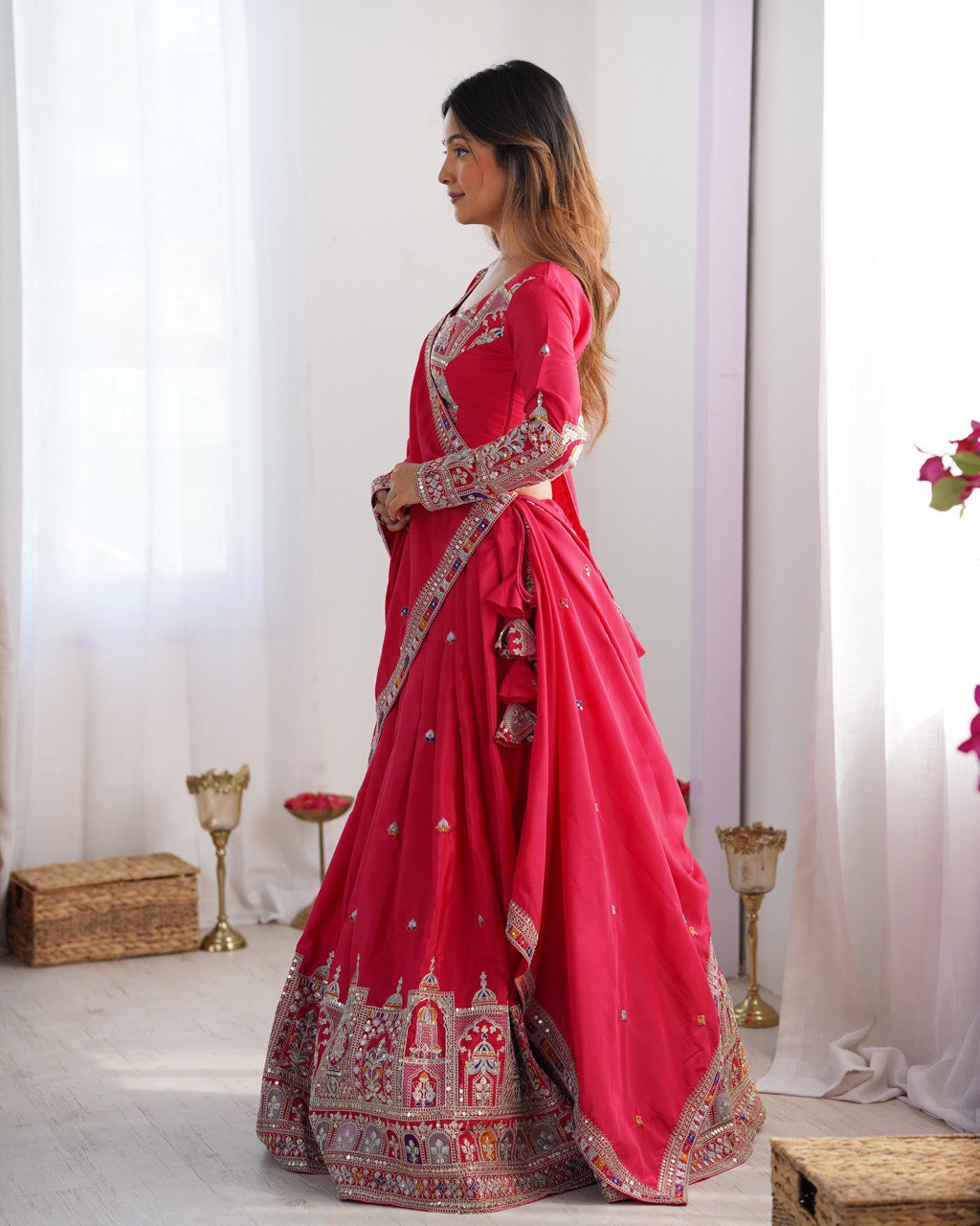 Pink natural crepe silk Kavyani designer lehenga choli