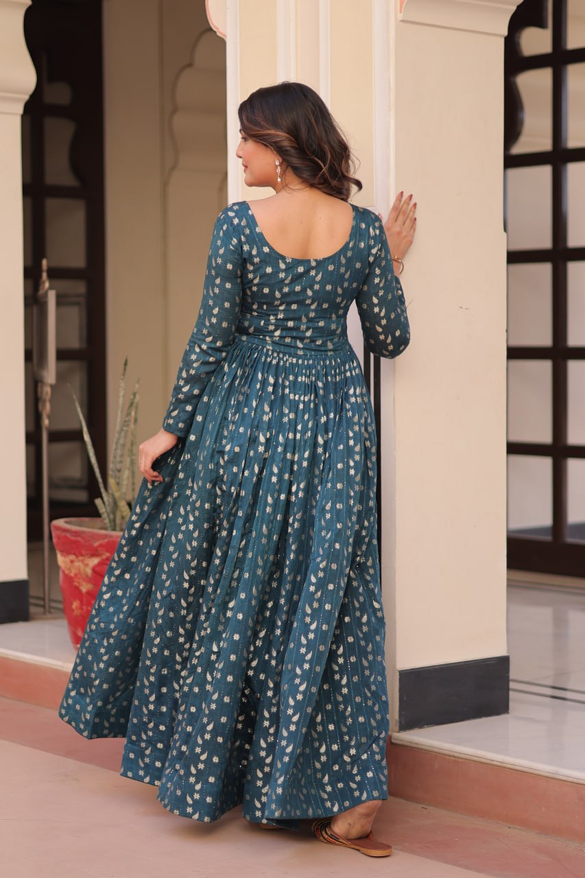 Rama color printed Vani choli flared designer gown