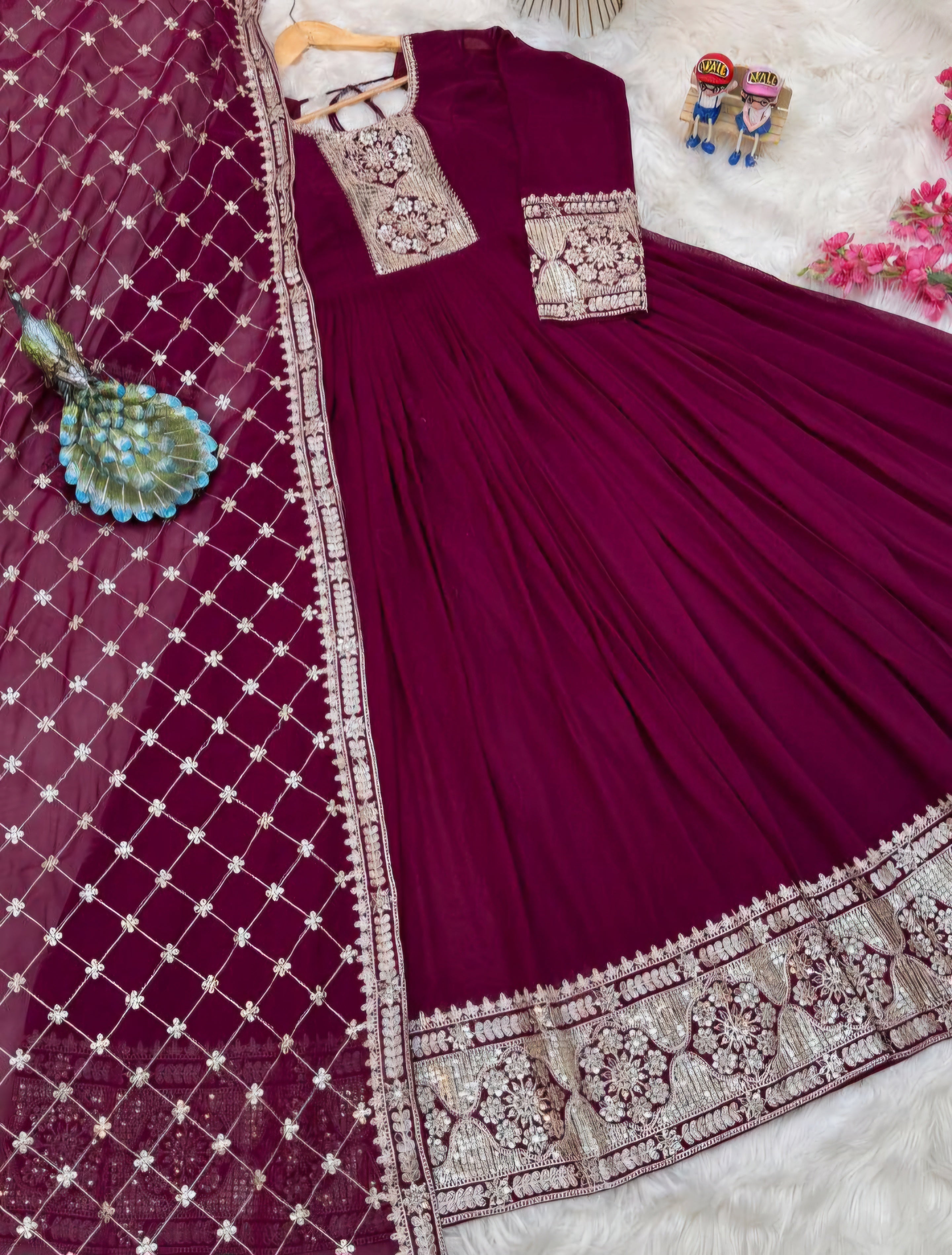 Brindha Maroon Georgette Anarkali Gown Set