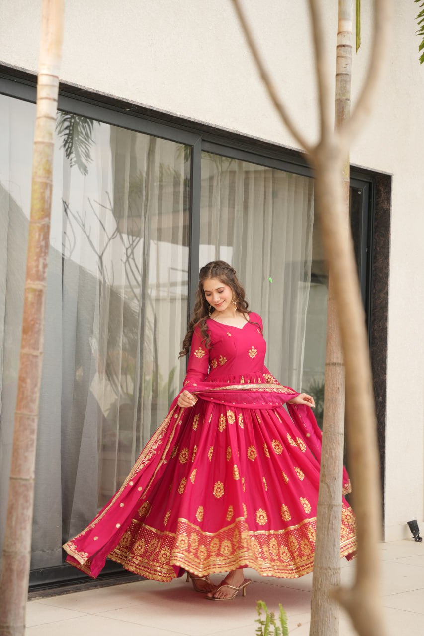 Rudrika pink georgette embroidery gown