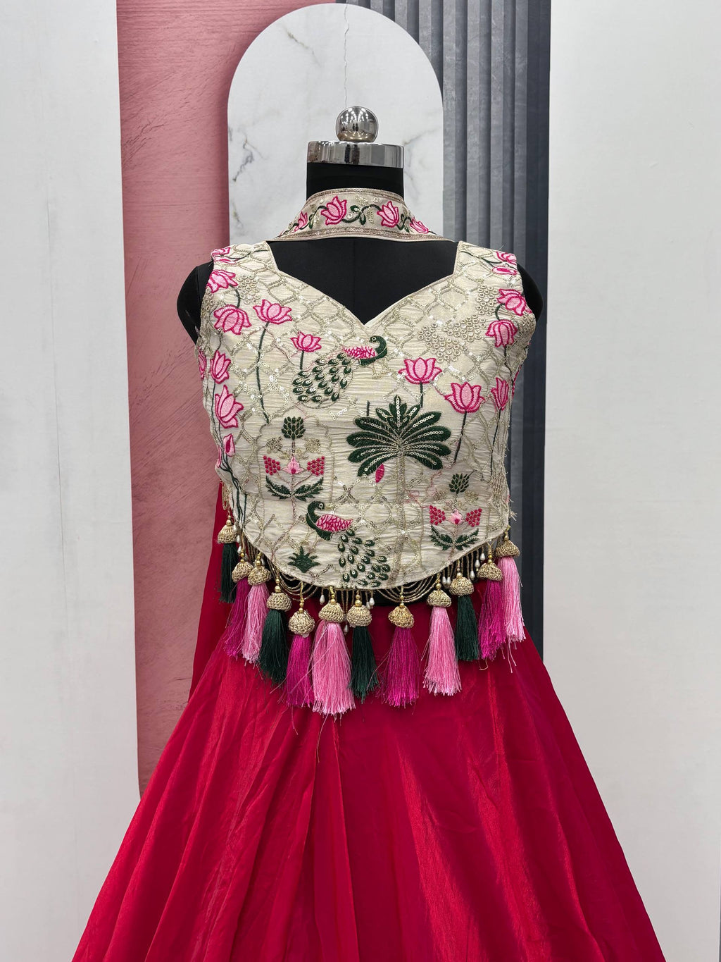 Tanu pink tissue silk lehenga choli with sequins thread work and dupatta