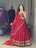 Yami maroon georgette embroidered lehenga choli with dupatta