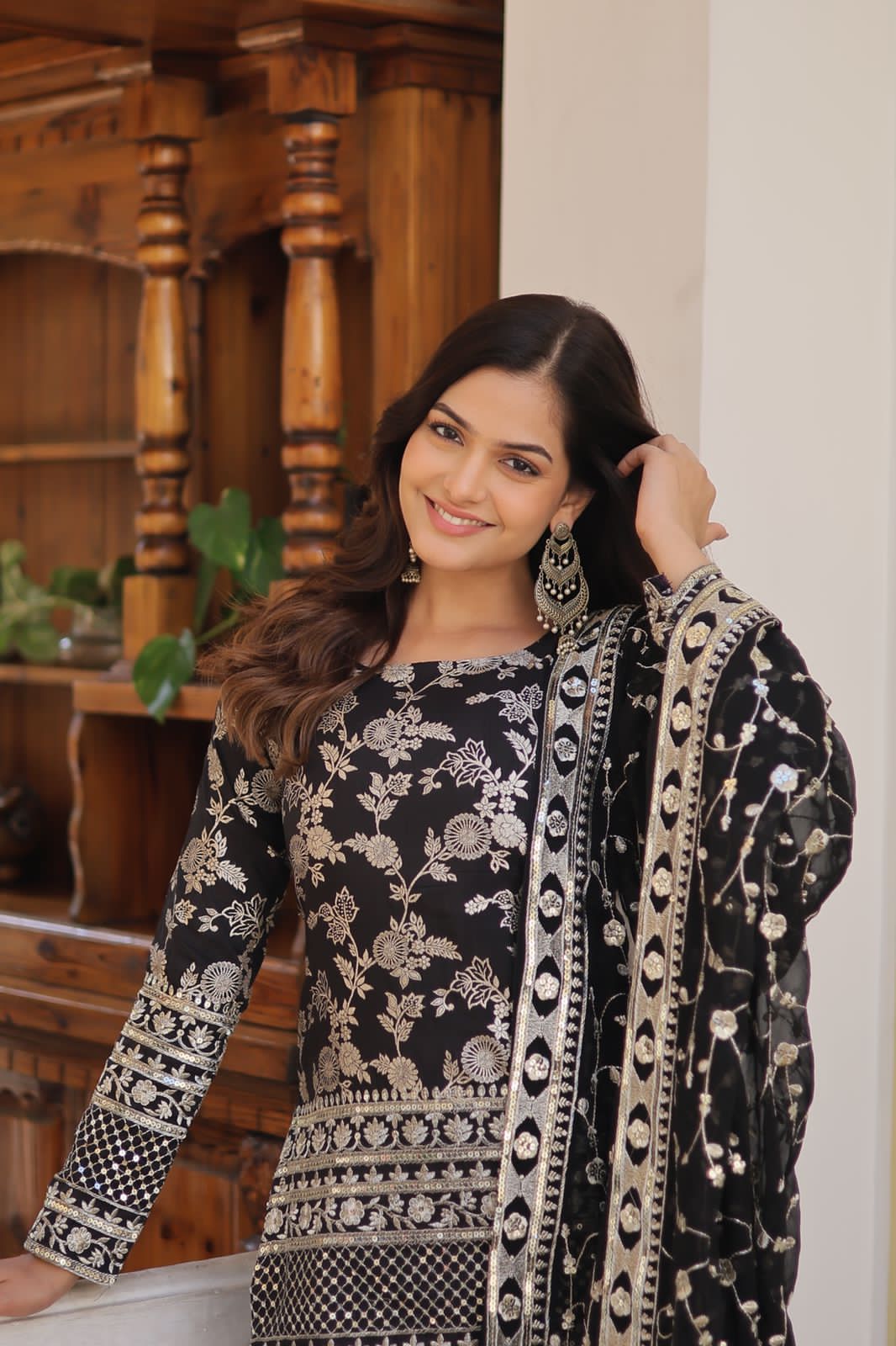 Rambha viscose jacquard sequins kurti sharara set