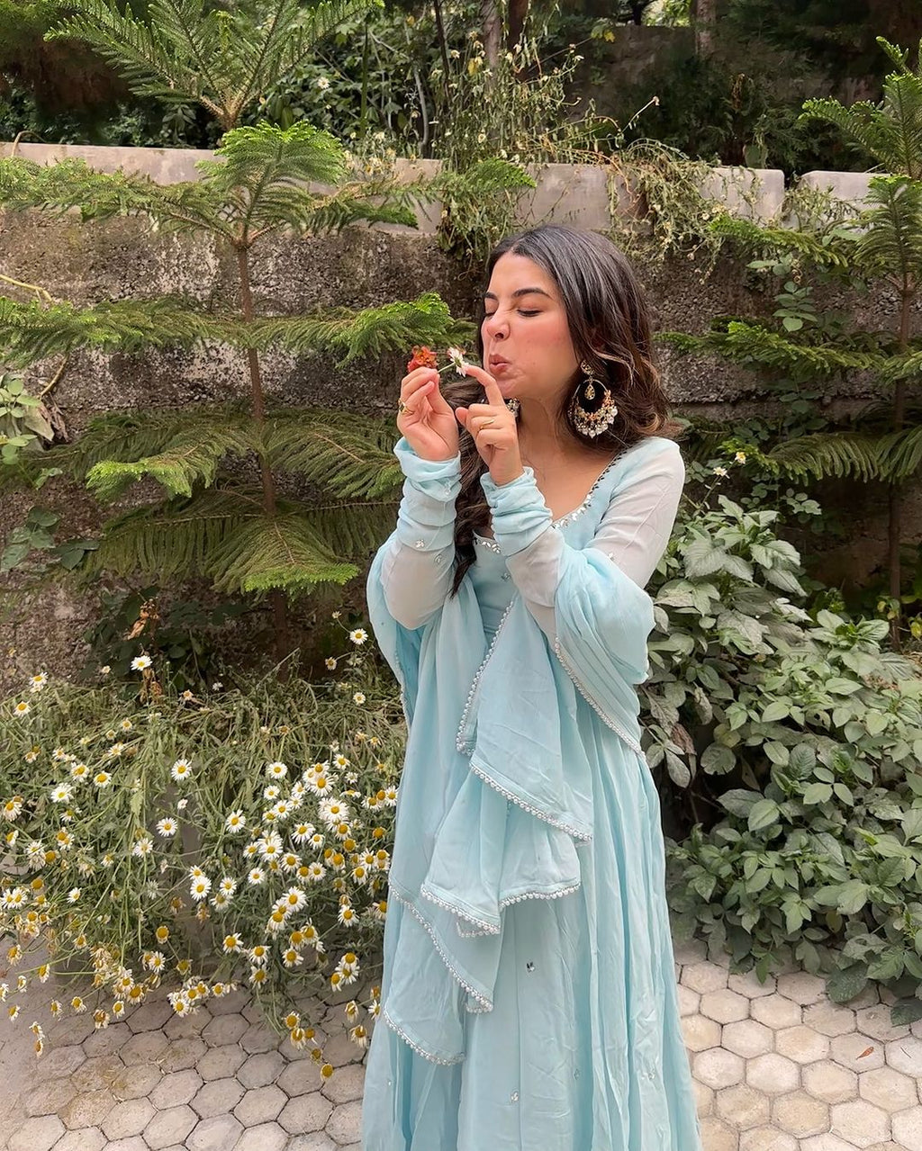 Niya sky blue georgette embroidered Anarkali suit set