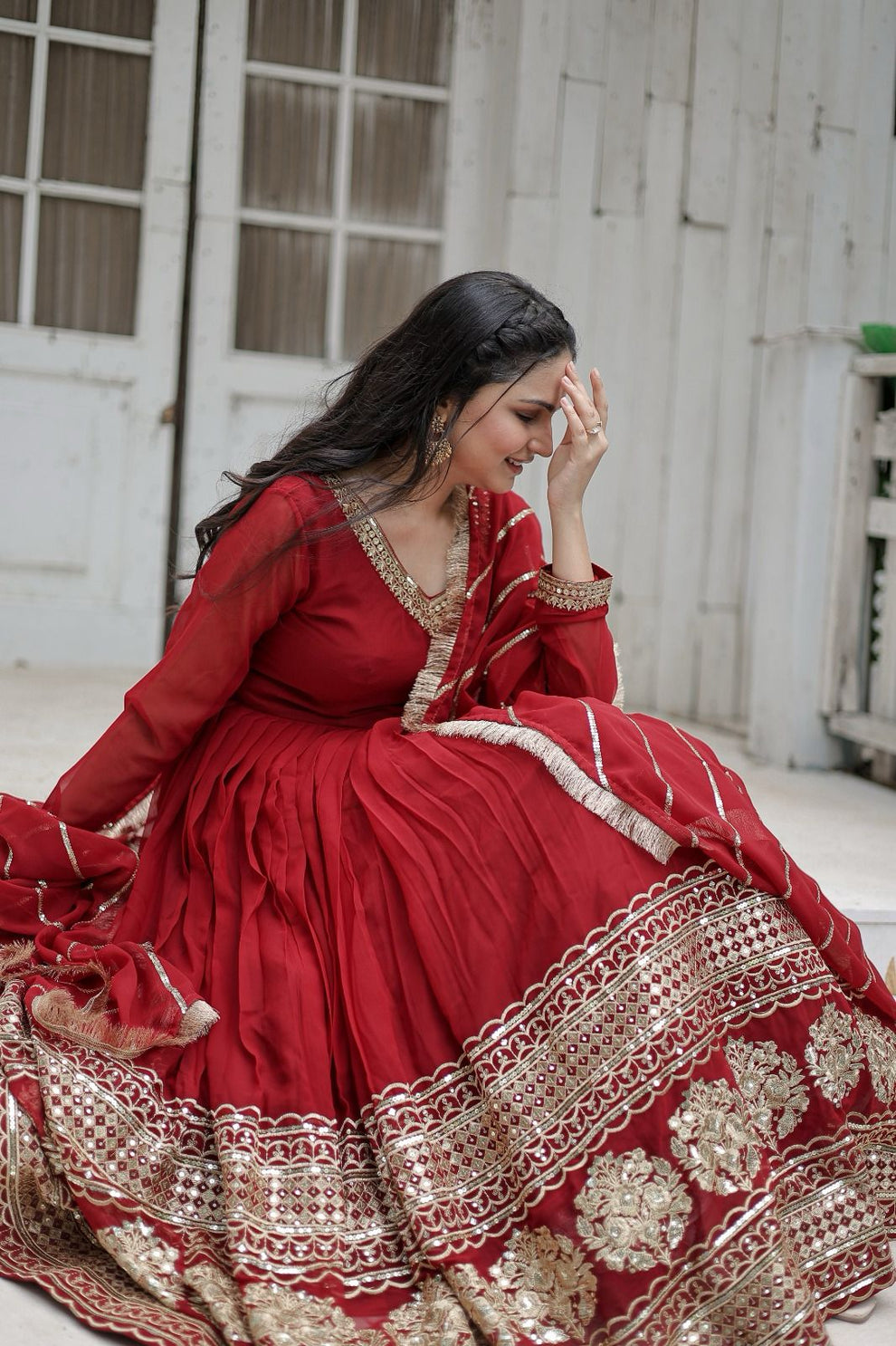 Red georgette Vritika designer Anarkali gown