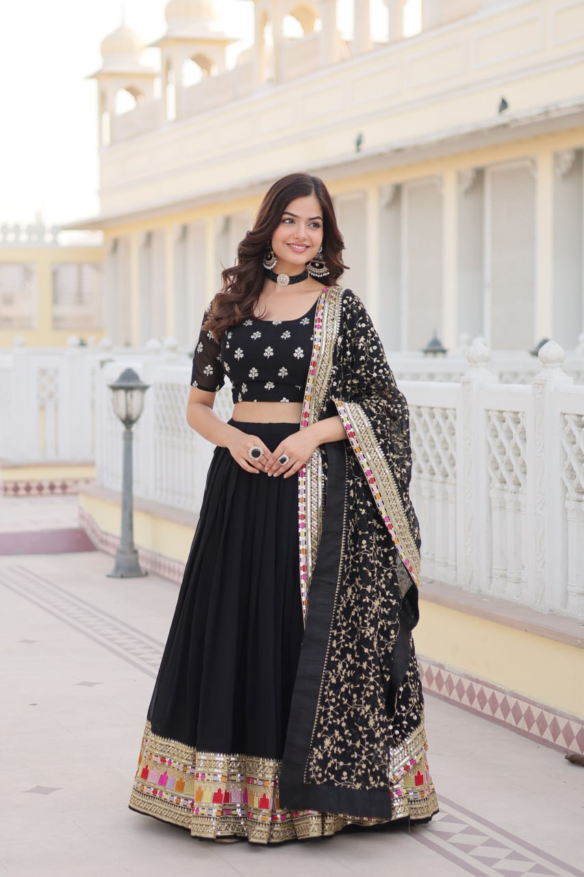 Sharada black georgette embroidered lehenga set