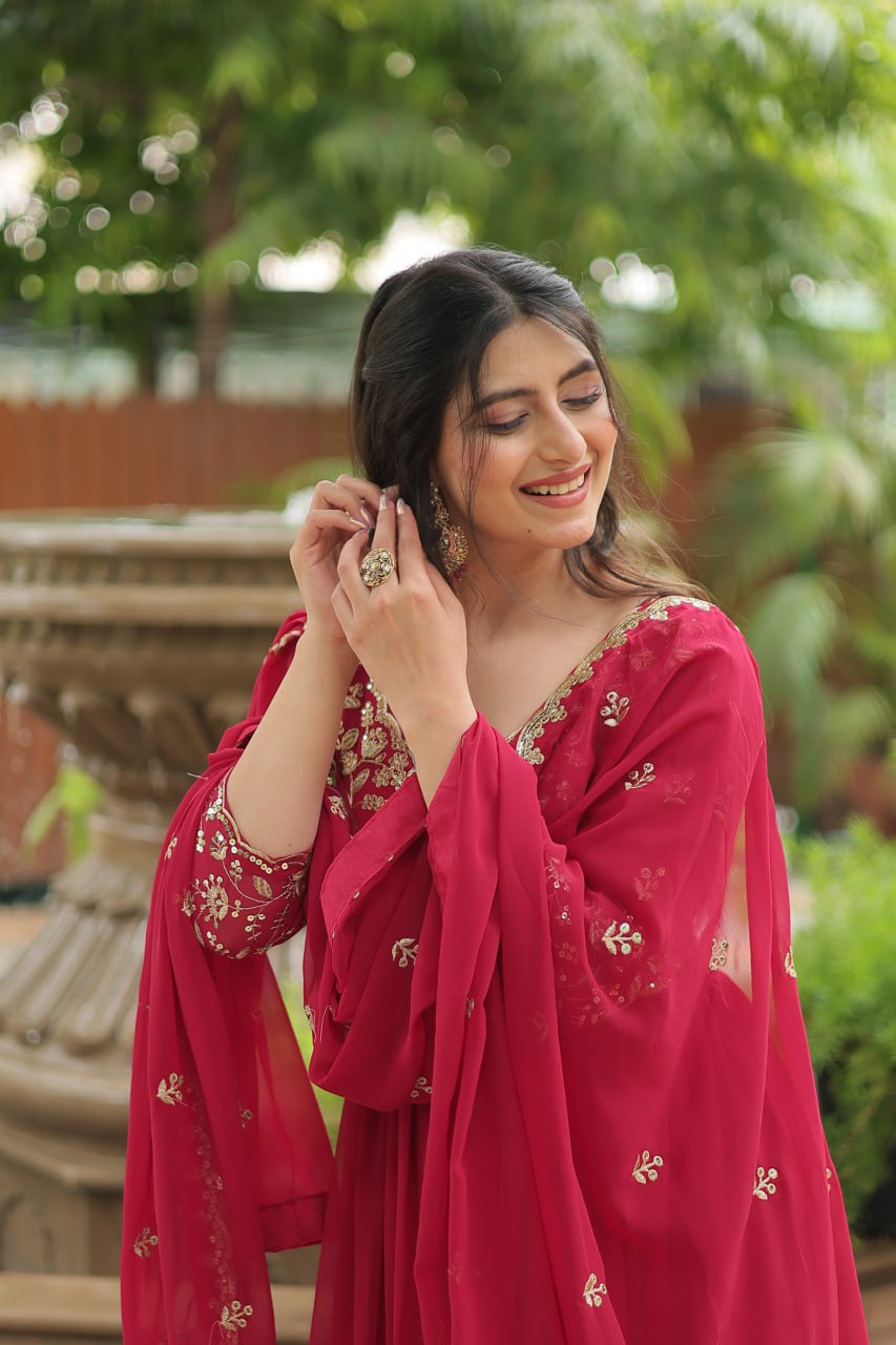 Pink embroidered Jiyanshi designer Anarkali gown