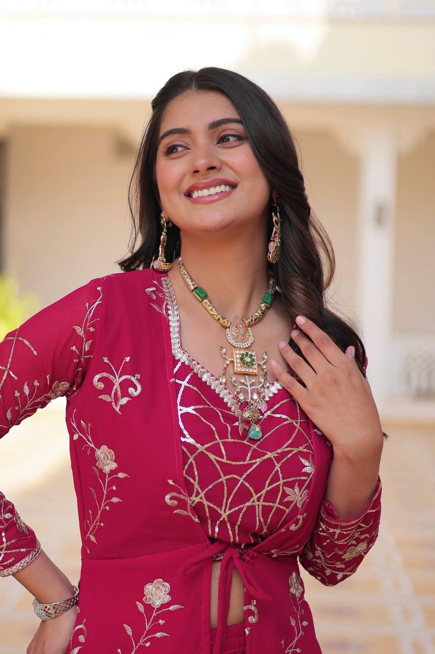 Georgette embroidered Aanshi designer shrug outfit set