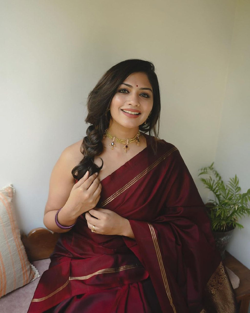 Maroon Banarasi silk Niva designer saree