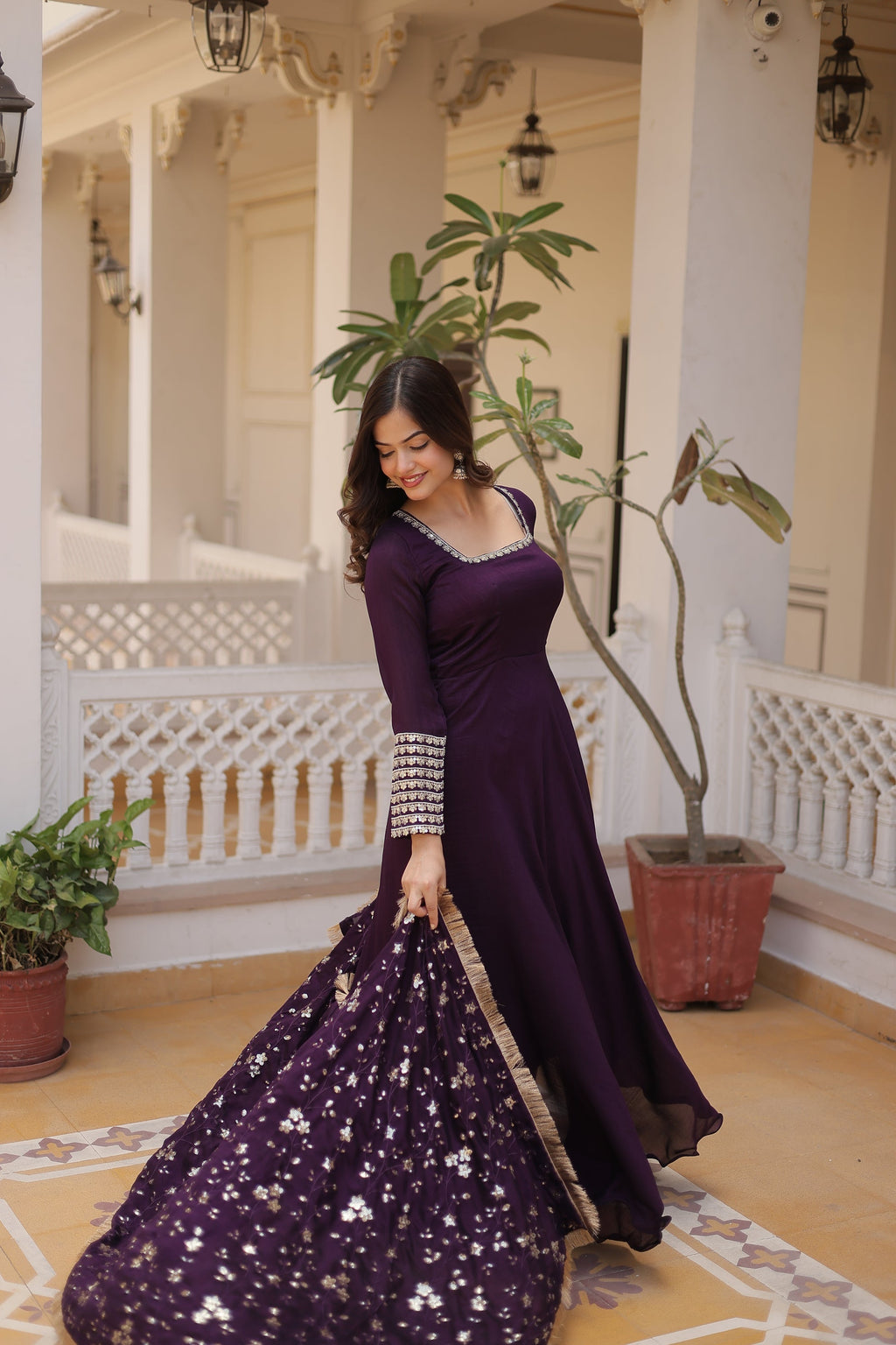 Purple Vichitra silk Aparajita designer Anarkali gown