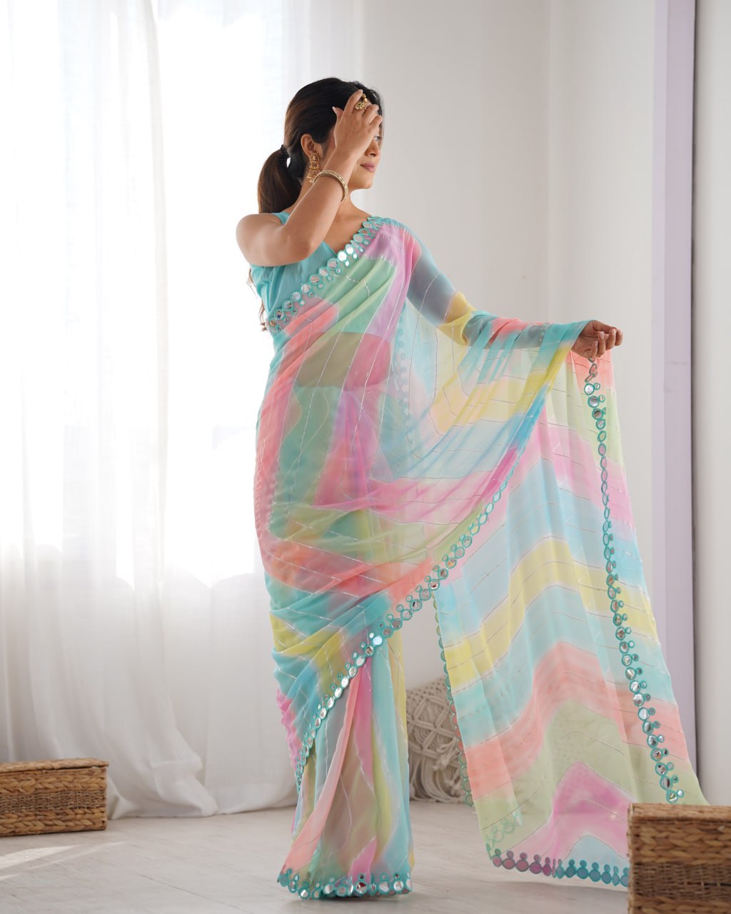 Multicolor georgette mirror work Isha designer saree