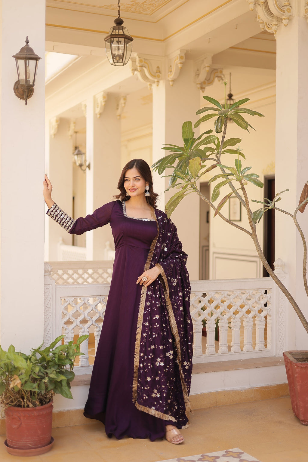 Purple Vichitra silk Aparajita designer Anarkali gown