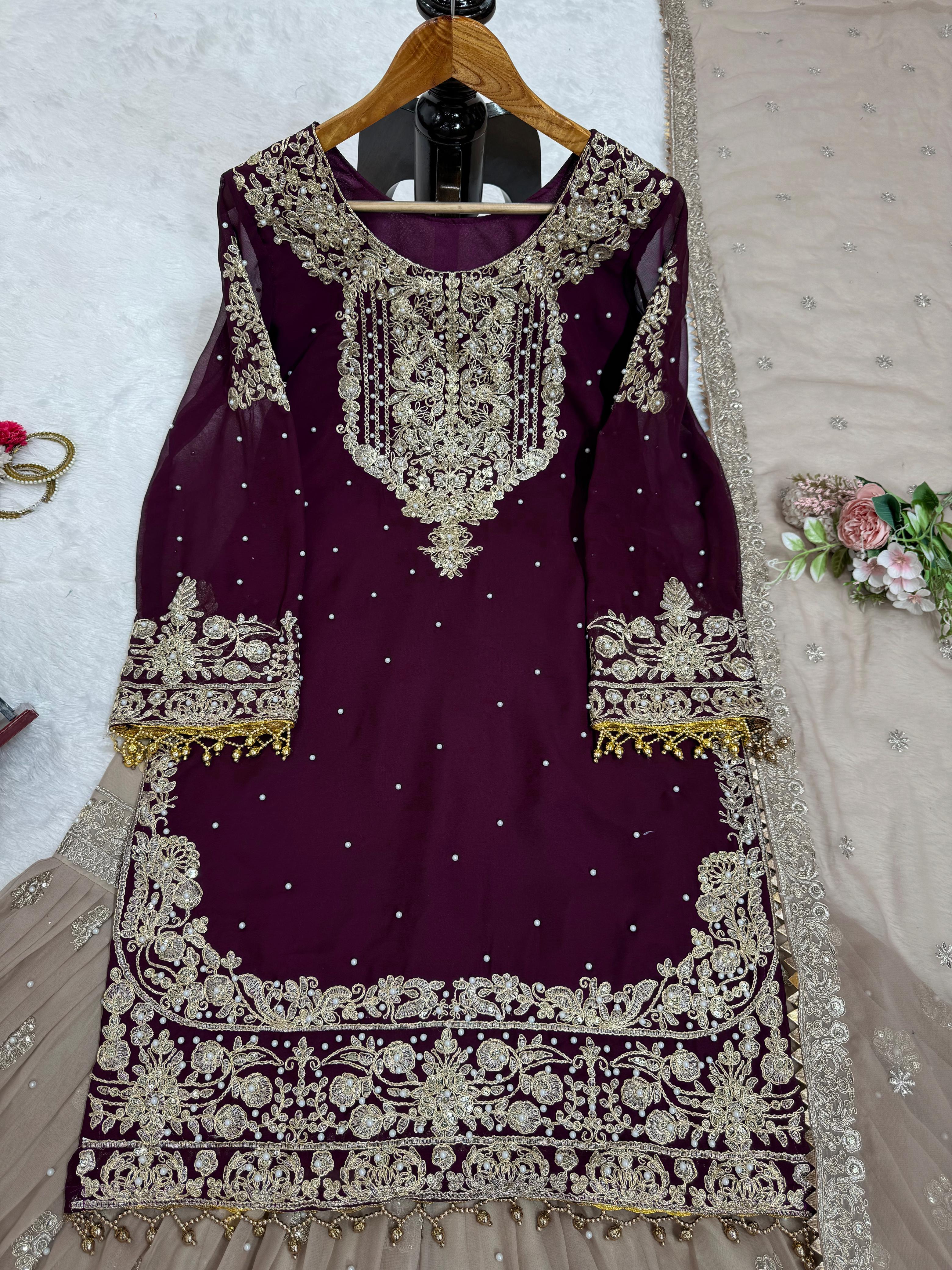 Niyati festive wear embroidered kurti sharara set