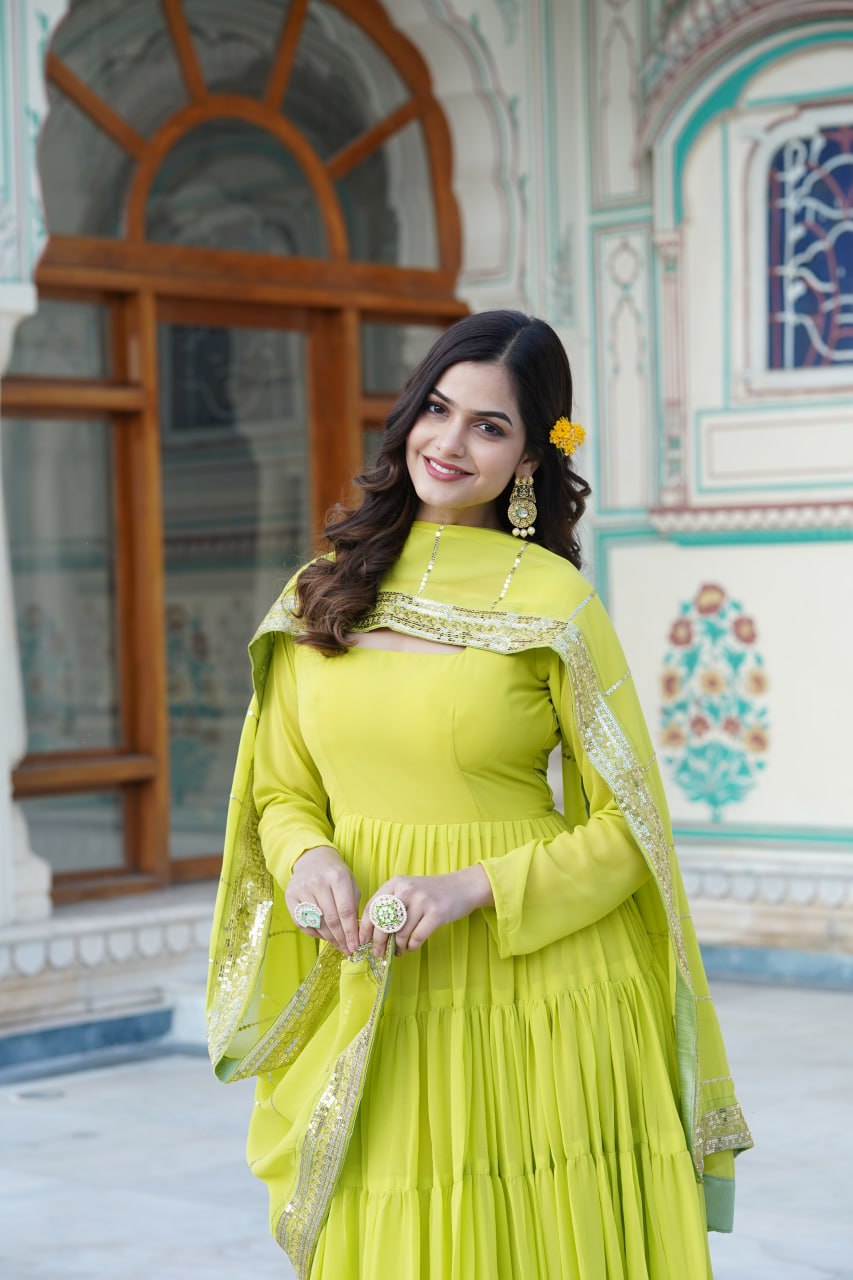 Dakshayani green georgette anarkali gown set