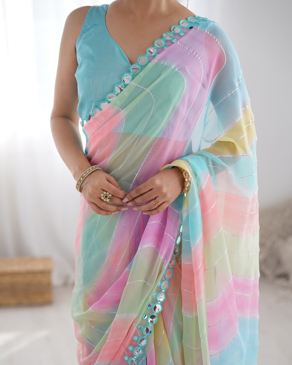 Multicolor georgette mirror work Isha designer saree