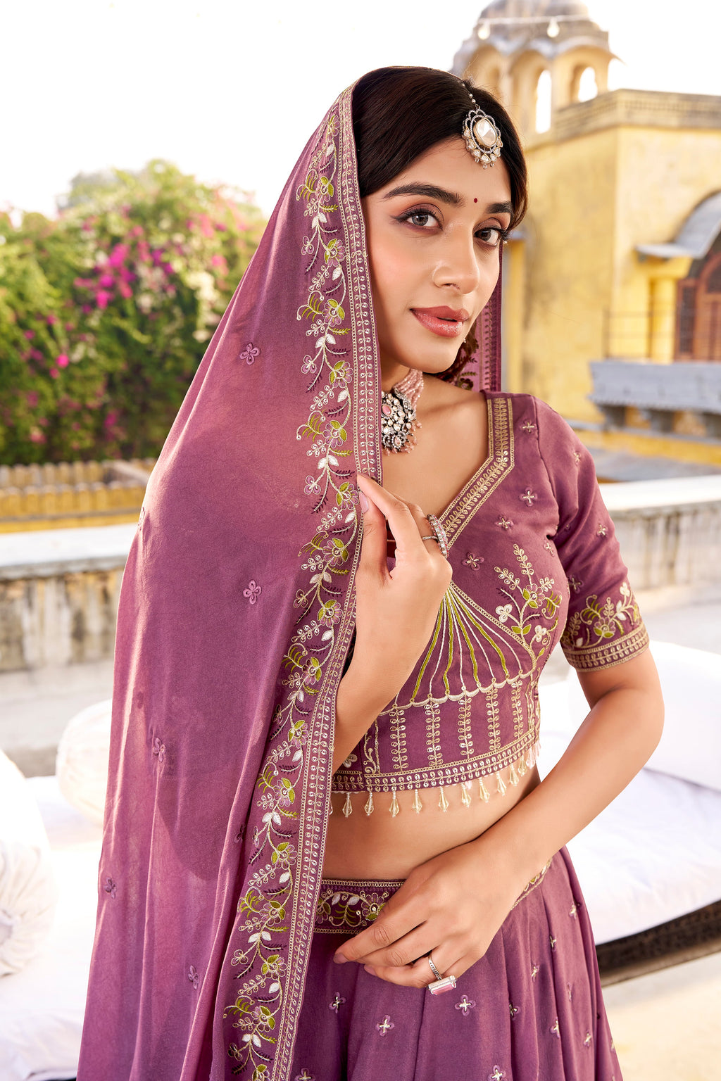 Zarakh lavender crush silk lehenga choli with sequins and thread embroidery work