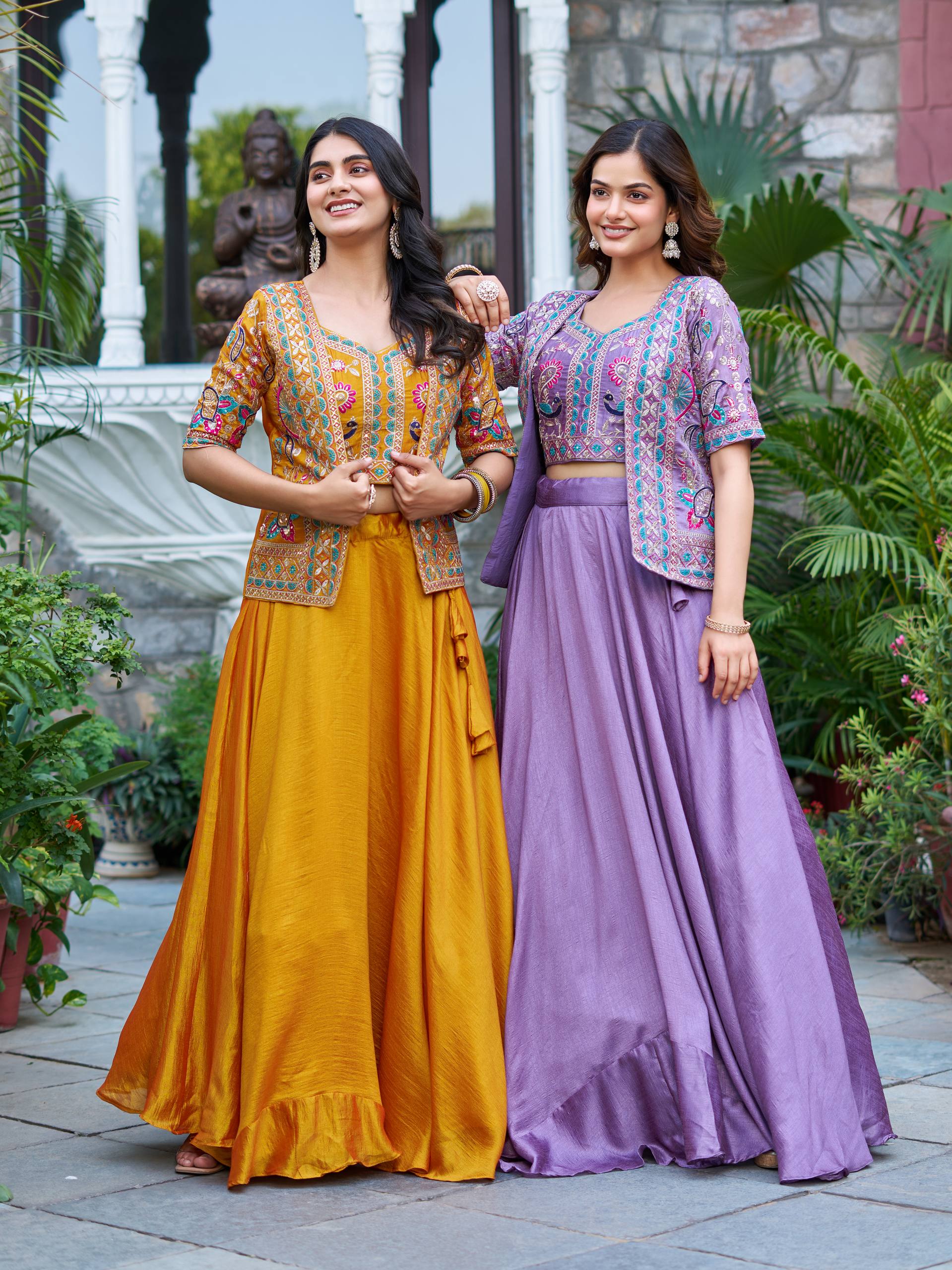 Devisha designer silk lehenga choli with embroidery koti set